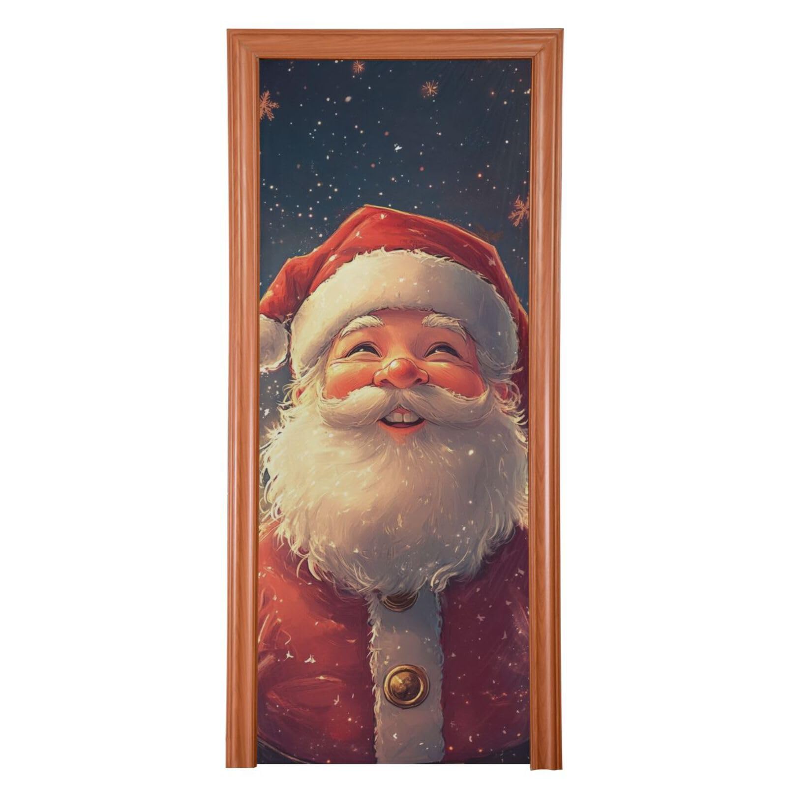 FLildon Snow Day Santa Claus Door Cover Decoration, Party Accessory Porch Decor for Festive Ornament Room Door Covers 35 x 79 Inch