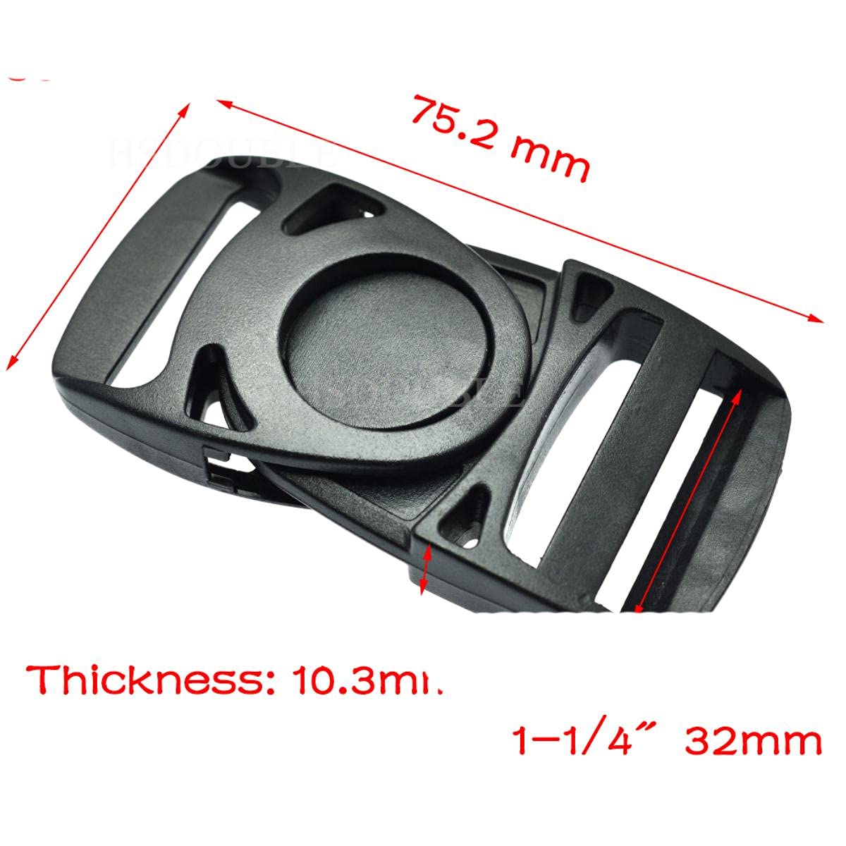 Hebillas centrales de liberación lateral de plástico Correas de mochila estilo giratorio con cabeza oscilante Correas 20 mm 25 mm 32 mm 38 mm-100 piezas, Tamaño de las correas 25 mm