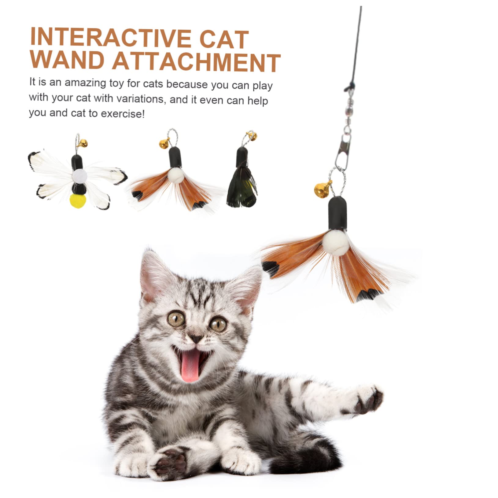 Yardwe 30pièces Recharges pour Canne à Chat Têtes Plume Et Insectes Jouets pour Intérieur