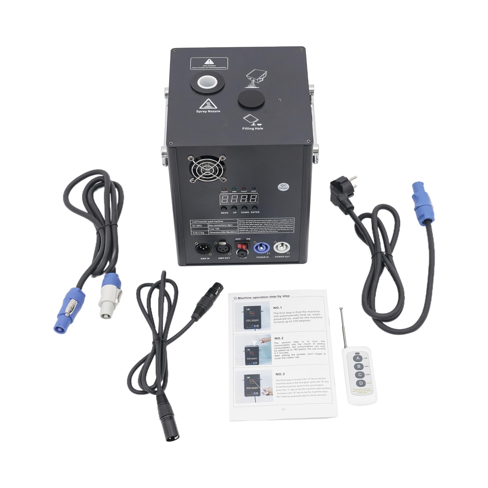 750W Pyrotechnikmaschinen DMX Cold Spark Effektmaschinen, Einstellbare Funkenhöhe Sparkular Machine mit Fernbedienung, Funke Feuerwerk Maschine mit Digitales Display für Partys, DJ, Hochzeiten