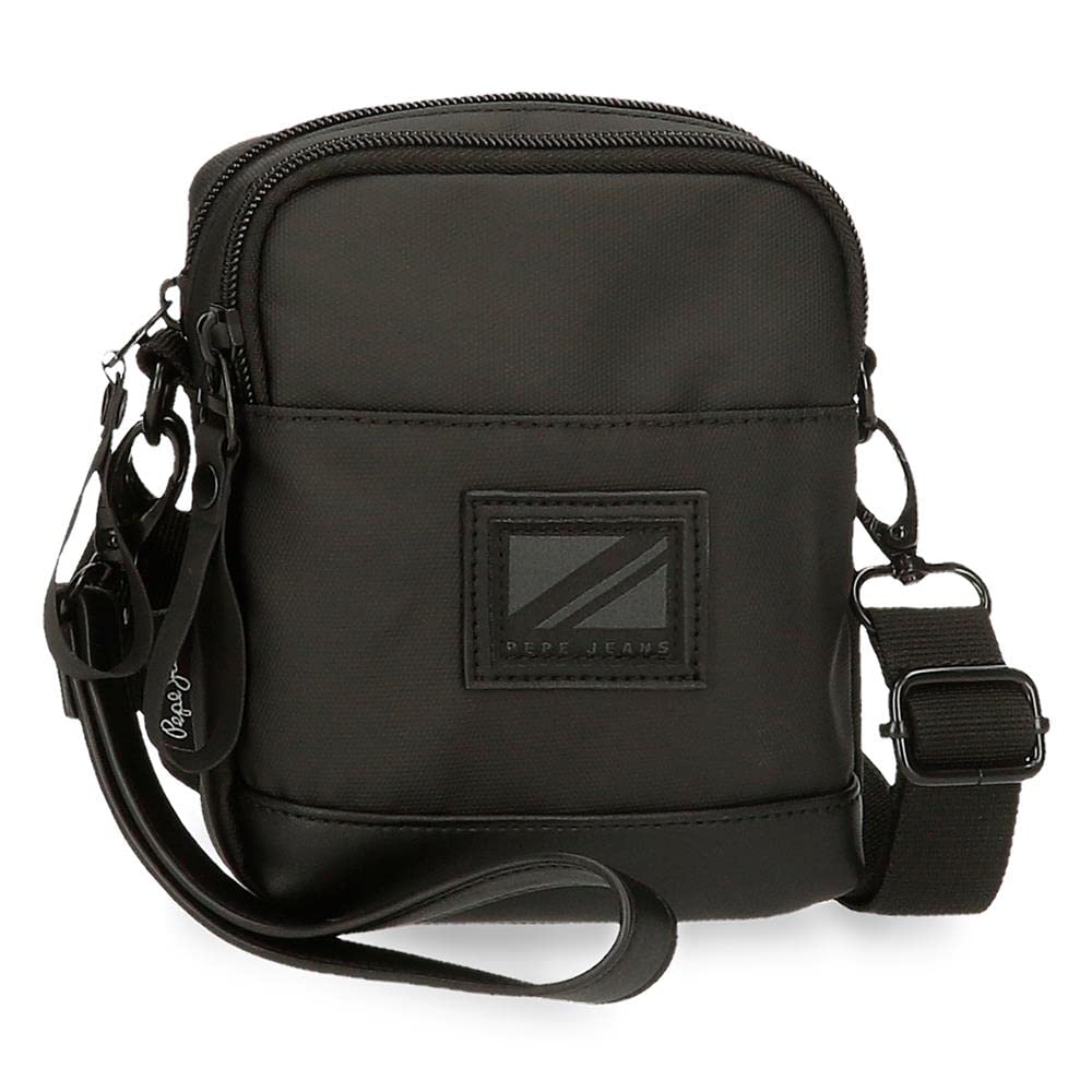 Pepe Jeans Hoxton Black and Blue Polyester PU Shoulder Bags and Toiletry Bag - Various Sizes, black, standard size, Small shoulder bag