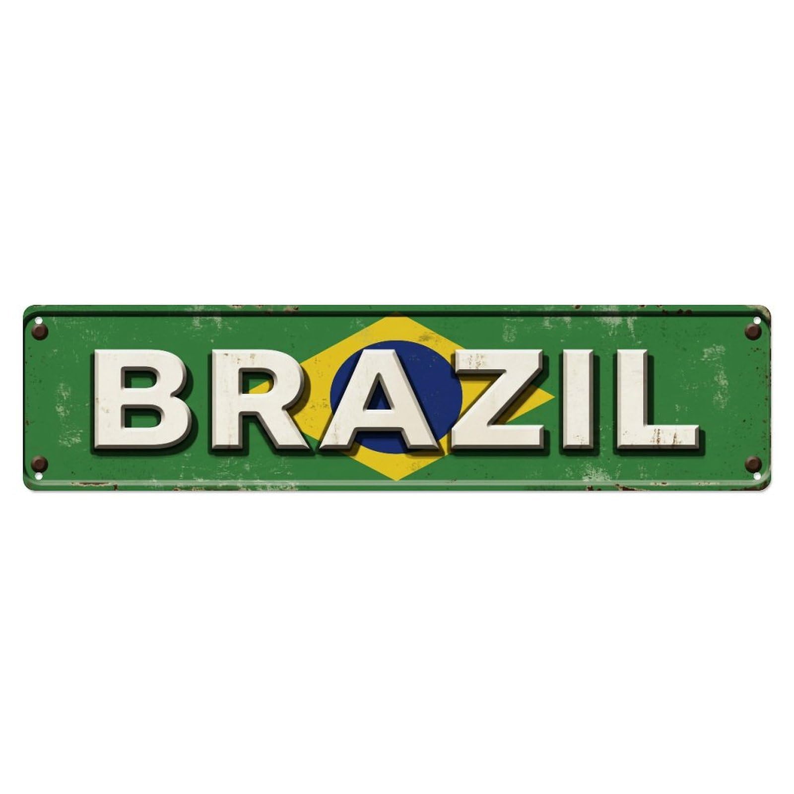 Metal Tin Sign Vintage Brazil Flag Pattern