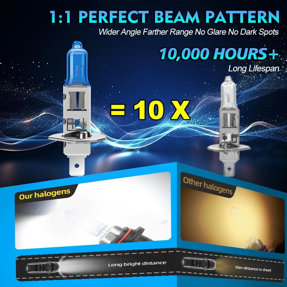 Halogen Headlight Bulbs Fit For Kia Sorento SX 2011 2012 2013, H1 High Beam H11/H8/H9 Low Beam High Performance Headlights, 20000LM 900% Brightness, 6000K White, Plug n Play, 4-Pack