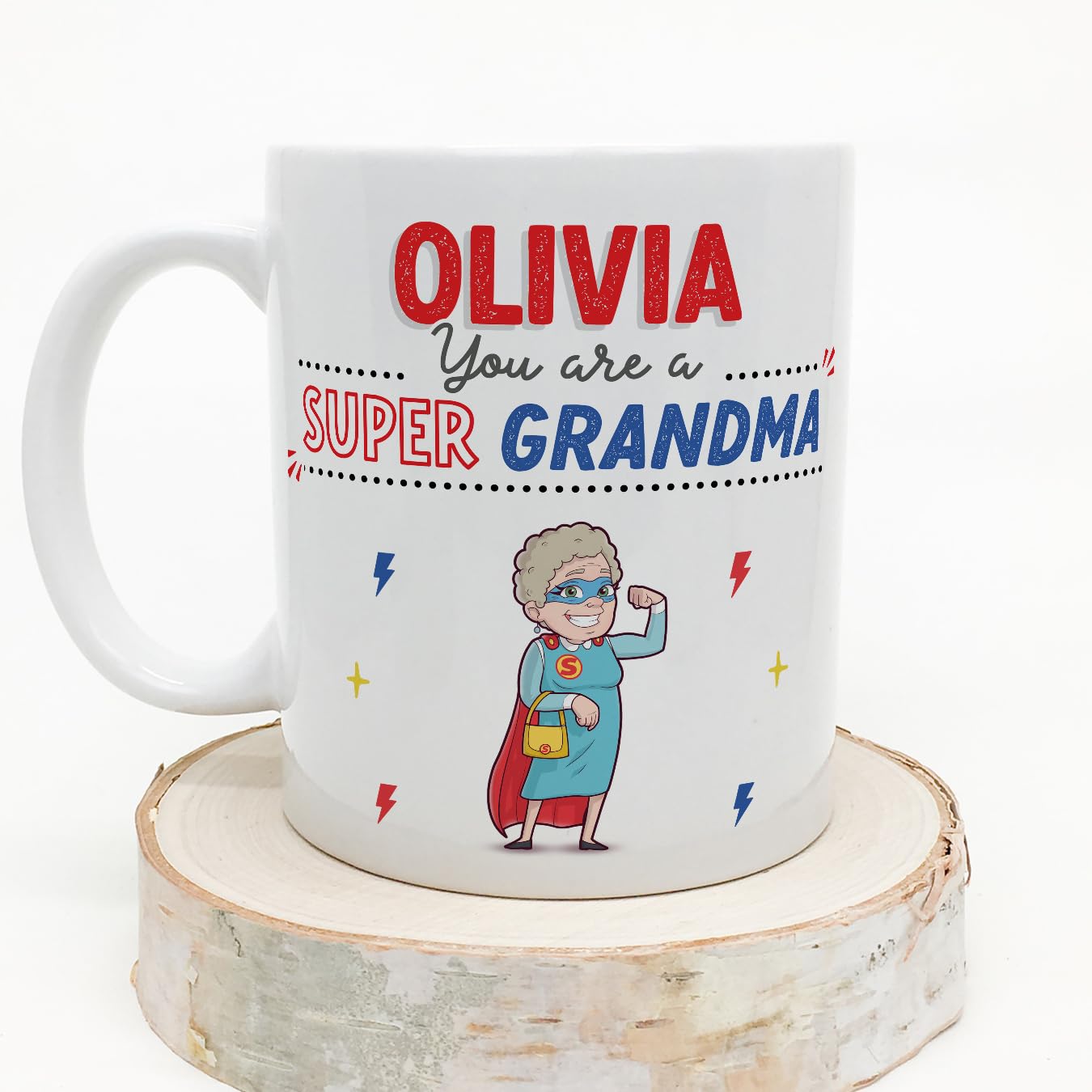 MUGFFINS Personalised Mug for Grandmother/Grandma - in English - You are Super! - Funny Custom Gift - Ceramic 11oz Mug - Image 3