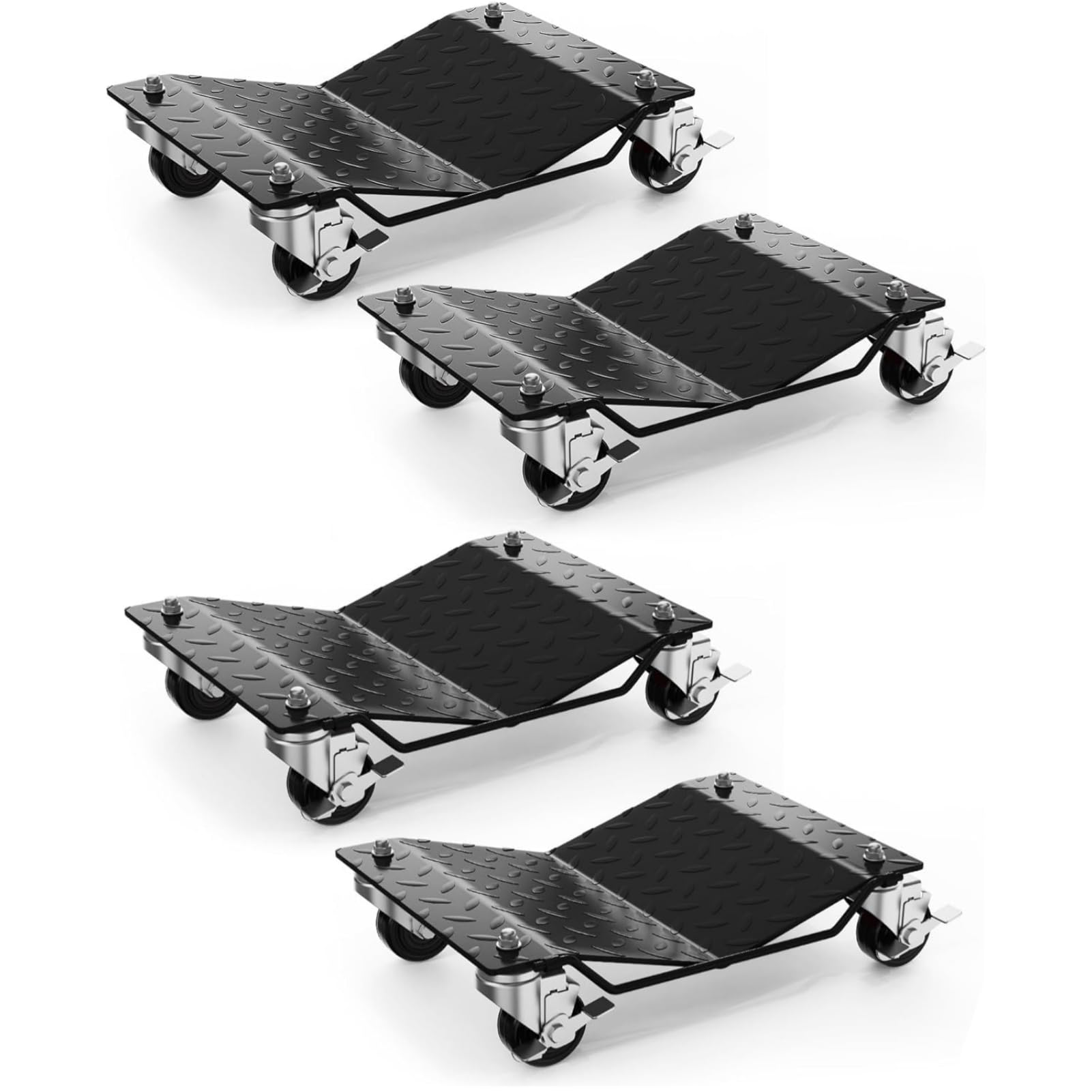Lot de 4 Chariots de Manutention de Voiture, Capacité de 2720 kg, Noir