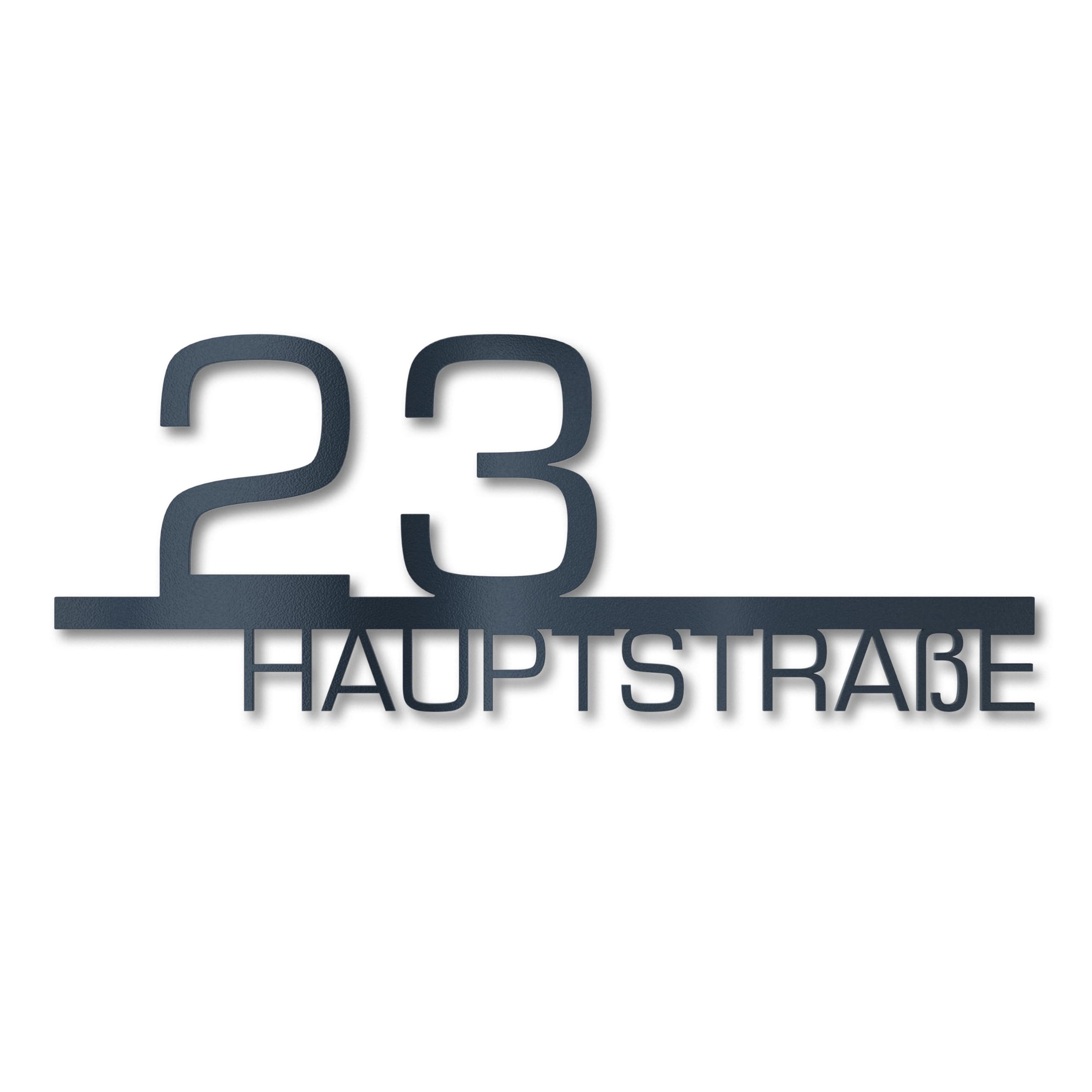 Hausnummernschild pulverbeschichtet in RAL7016 - Straßenname Hausnummer aus lasergeschnittenen Stahl - Straße Nummer personalisiert 300-600 mm Breit - Türschild Design 2