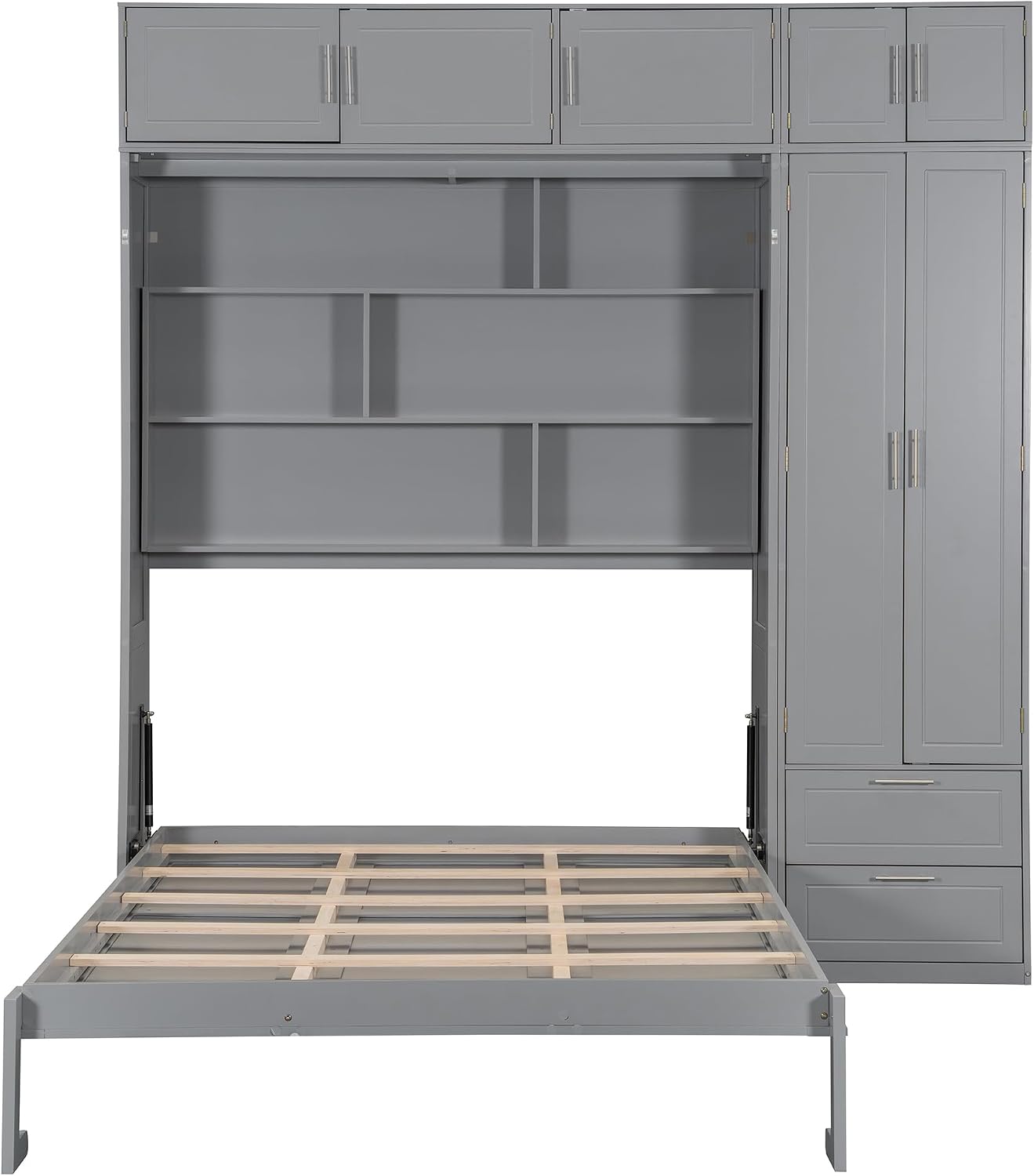 DERCASS Queen Murphy Bed unfolded with storage closed