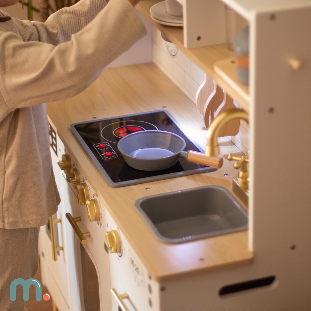 Mamabrum Cocina de Juguete para Niños de Madera con Luces LED - Juguetes Cocina Niños Interactiva con Altura Ajustable - Incluye Microondas, Lavavajillas y Accesorios - 104cm