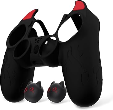 PlayVital Cute Demon Controller Skin for PS4 with Thumb Grips & Stickers, Kawaii Anti-Slip Silicone Controller Cover Grip Protector for PS4 Slim/Pro - Black