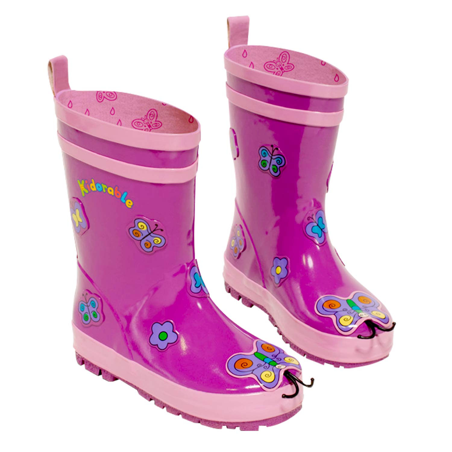 Kidorable Purple Butterfly Natural Rubber Rain Boots w/Pull On Heel Tab