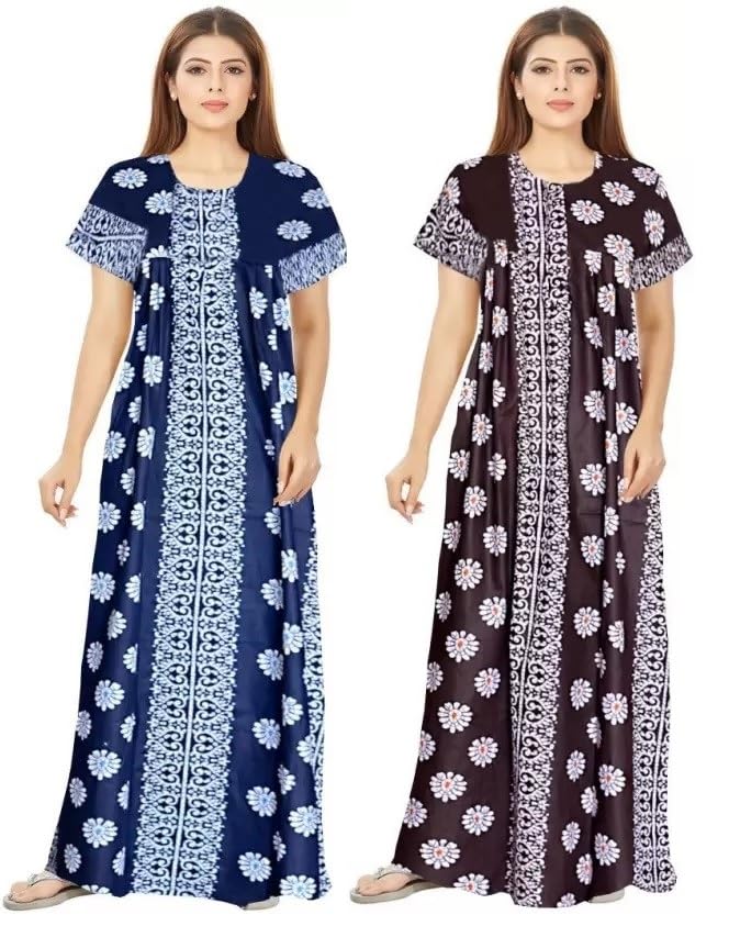 Image of WiWi Women's Cotton Maxi Nighty Gown (Pack of 2)