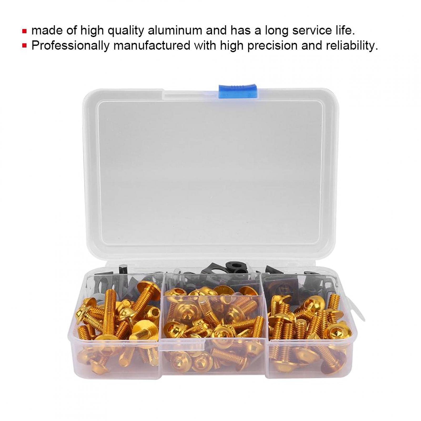 Aramox Motorbike Fairing Bolt Kit, 177 Pieces Aluminium M5/M6 Bolts with Washers, Replacement Fixings for Motorcycle Body Panels (Gold Finish)
