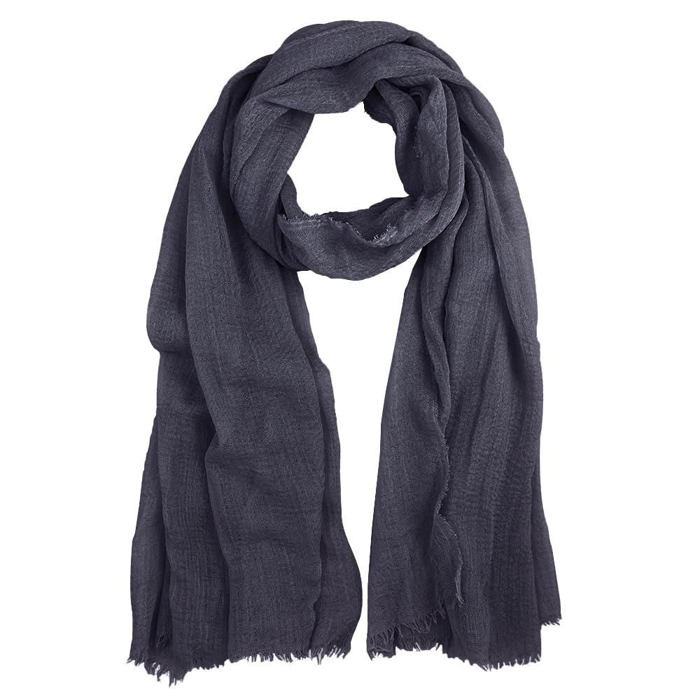 Summer Cotton Blend Crinkle Vintage Soft Scarf with Fringed Edges 35" × 70"