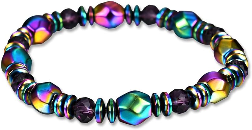 Klevmia Rainbow Colors Magnetic Hematite Beads Stretch Bracelet for Women (bl002-10)