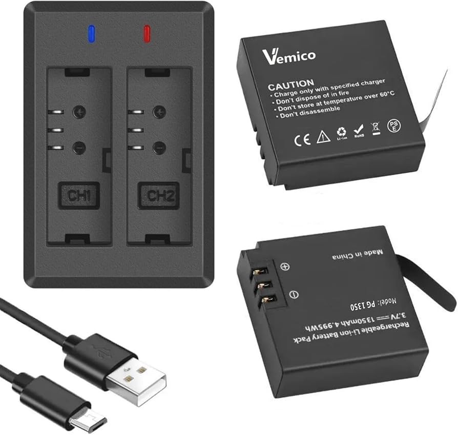 Amazon | Vemico アクションカメラ バッテリーセット 2*1350mAh XTU S6