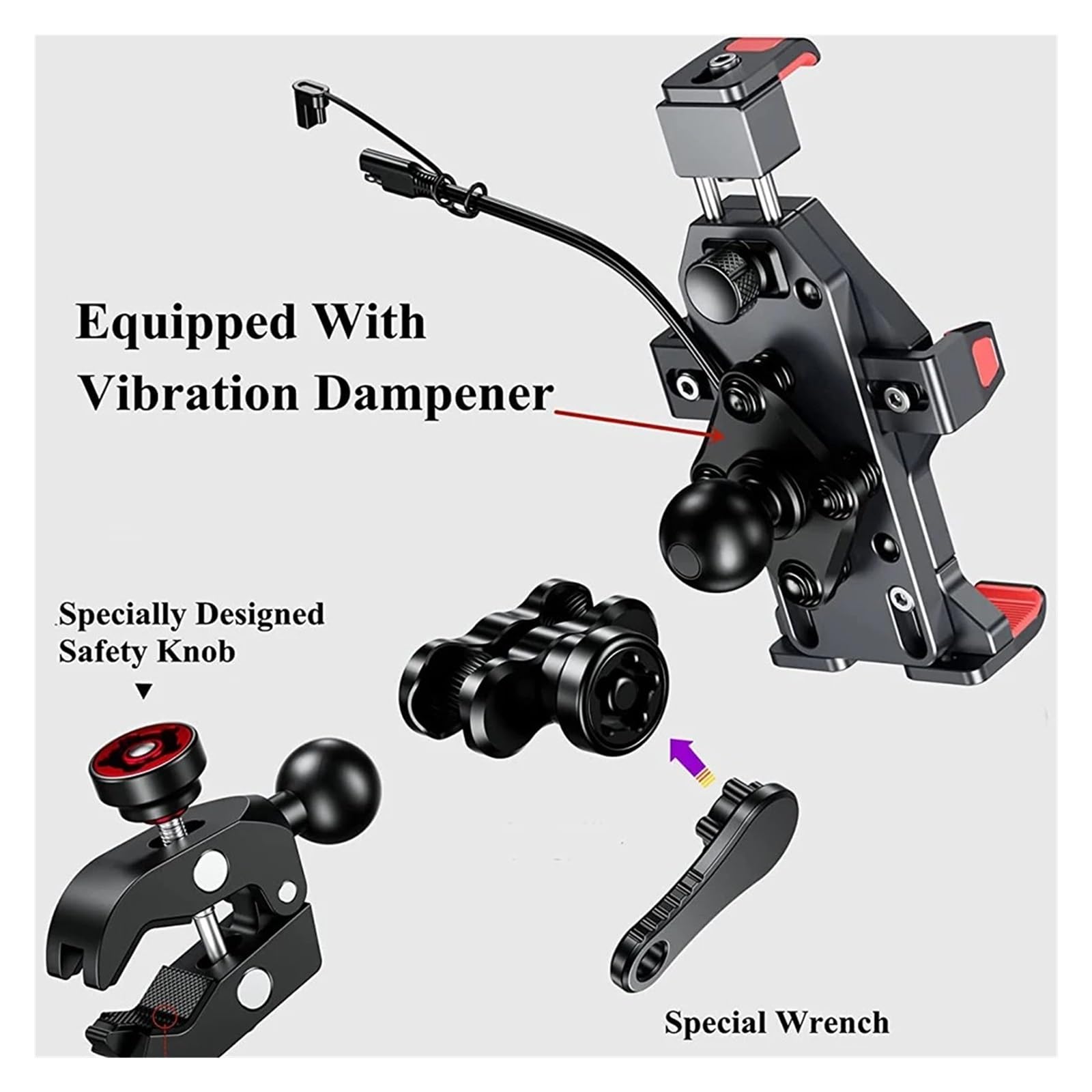 Soporte Manillar Moto Soporte para Teléfono Motocicleta Cargador Inalámbrico Qi 15 W Amortiguador Vibraciones Resistente Al Agua Manillar Móvil Soporte Móvil Bicicleta