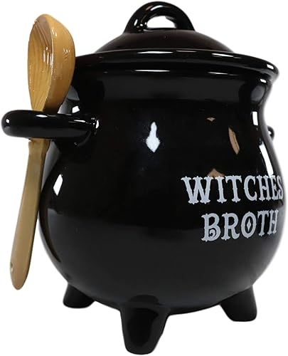 Miniatura 2 de Ebros Wicca Hocus Pocus Bruja Caldero Negro Magical Witches Caldo de Inmersión o Condimento Tazón O Como Taza Grande 18oz Con Escoba Cuchara Juego