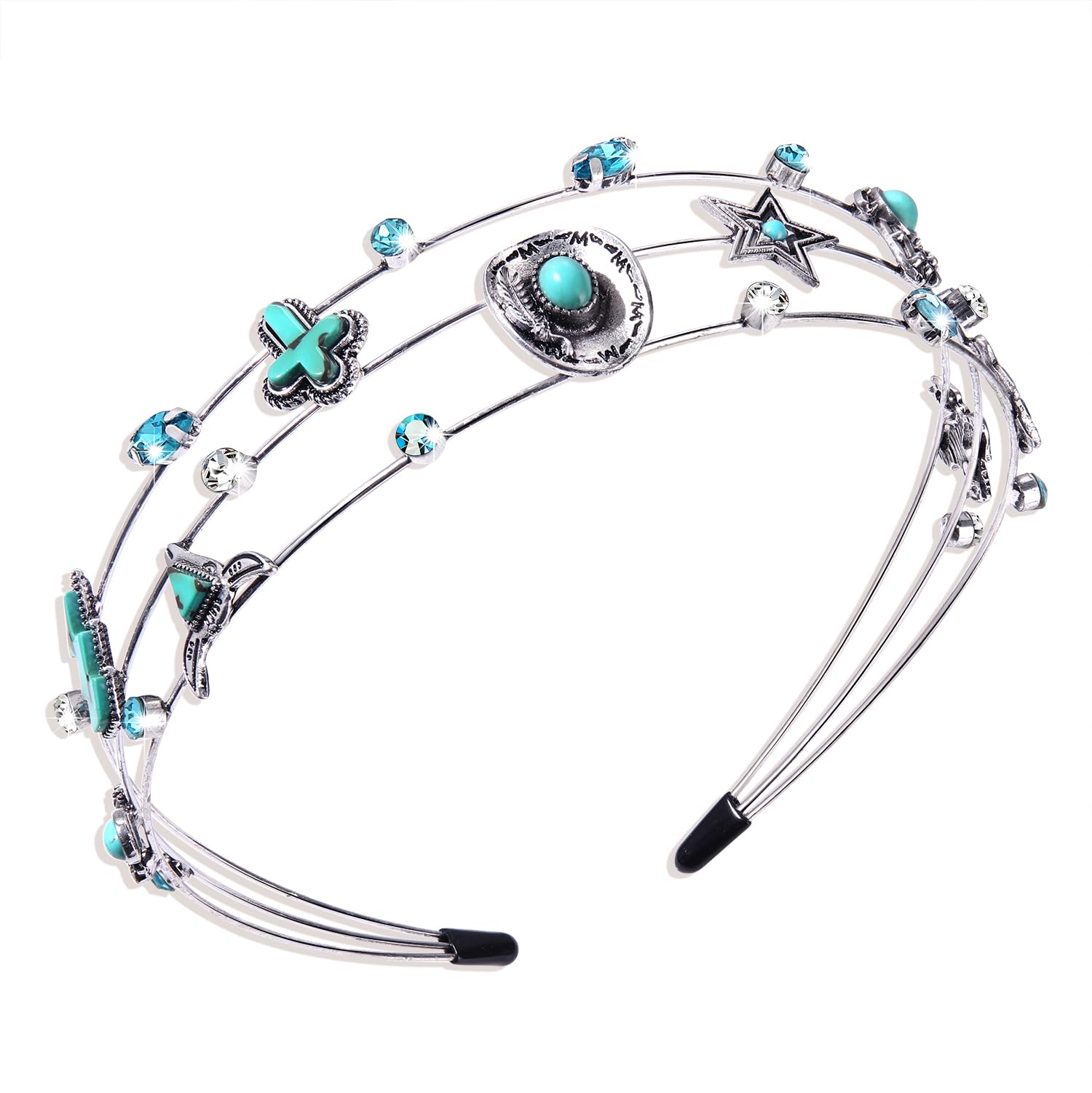 mokkia Western Headband for Women Wester Cowgirl Accessories Turqoise Howdy Star Cactus Headband Jeweled Rhinestone Headbands Western Outfits Country