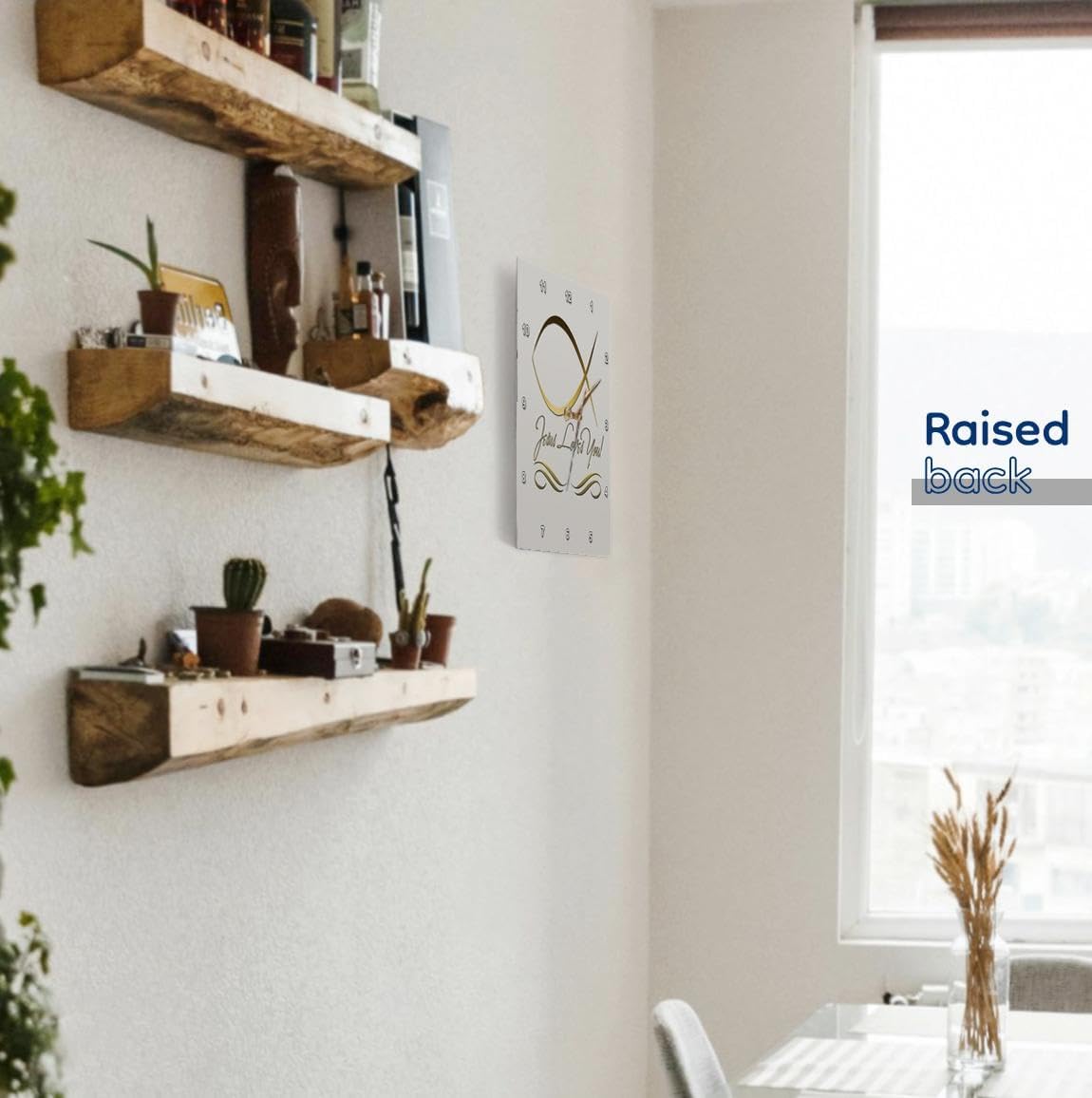 3dRose DPP_37576_3 Elegant Ichthus, Jesus Fish, and Jesus Loves You in Gold Letters on a Light Beige Background Wall Clock, 15 by 15-Inch