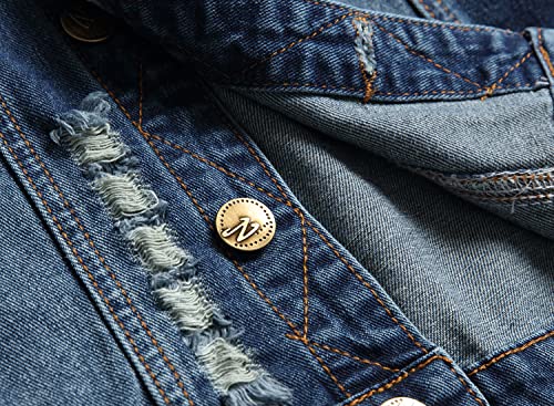 Image of Denim Vest Men Lapel Sleeveless Slim Fit Retro Ripped Casual Jean Vest for Men's