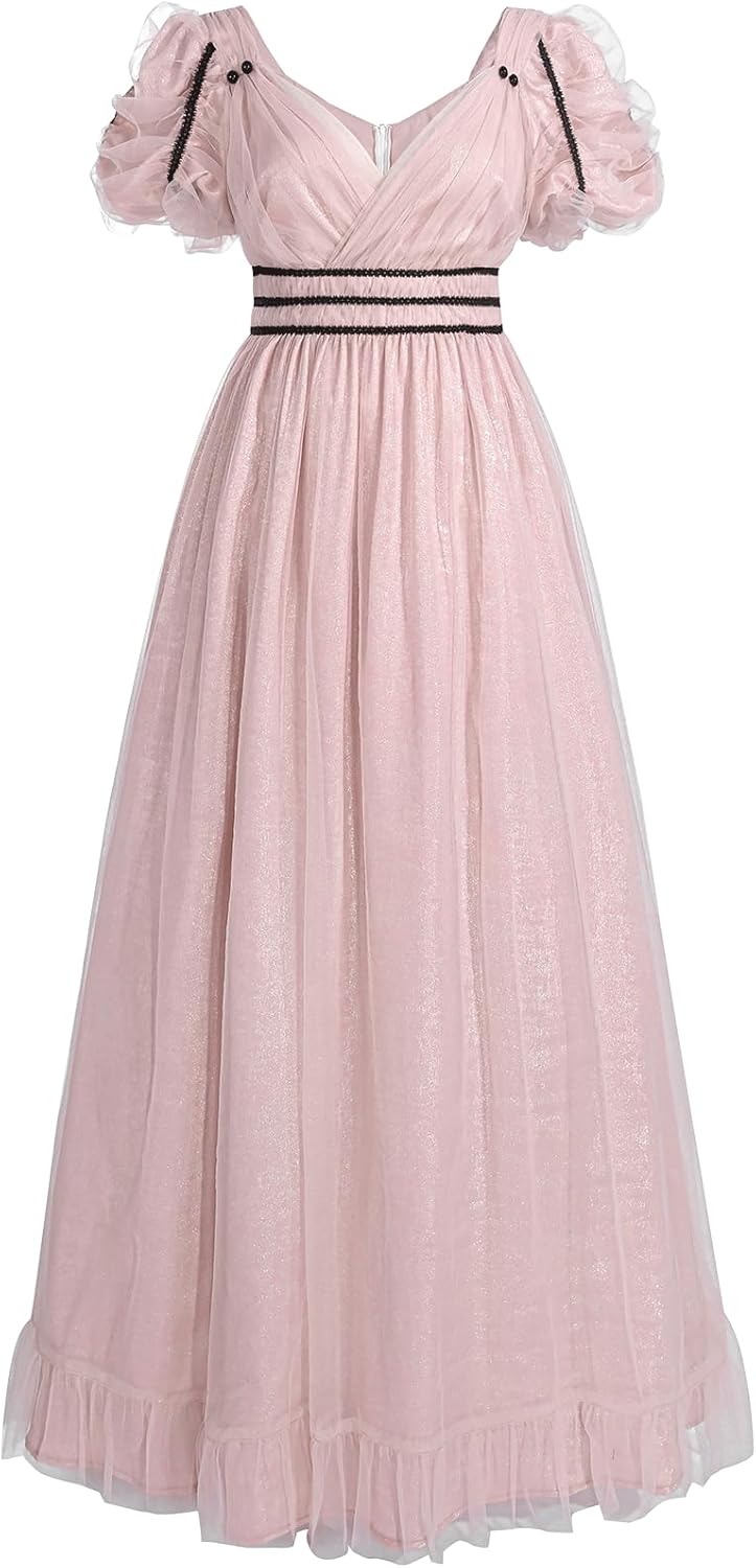 NSPSTT Pink Regency Dress Women Regency Ball Gowns 1800s Princess Costume for Adults,Size XL