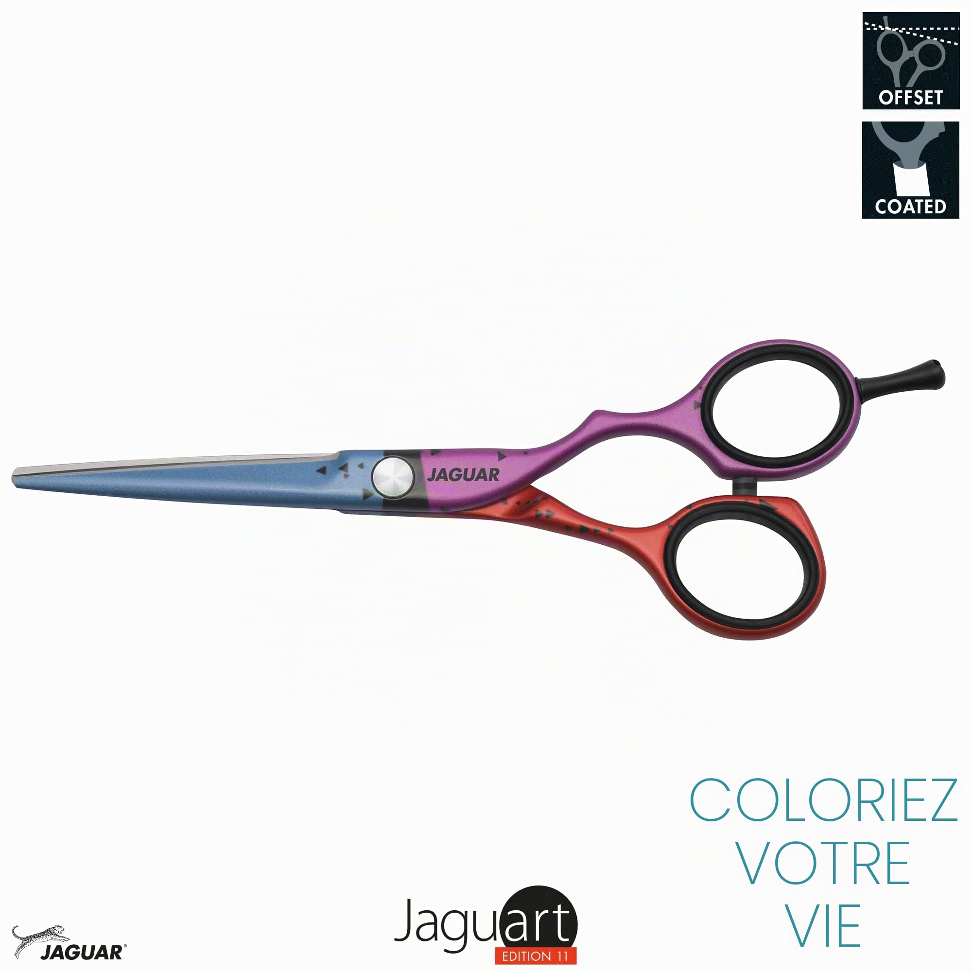 JAGUAR Ciseaux de coiffeur JaguART Focus ON 14,7 cm | Ciseaux de coiffure au design offset | Revêtement high-tech hypoallergénique et résistant de qualité photo | Fabriqué en Allemagne