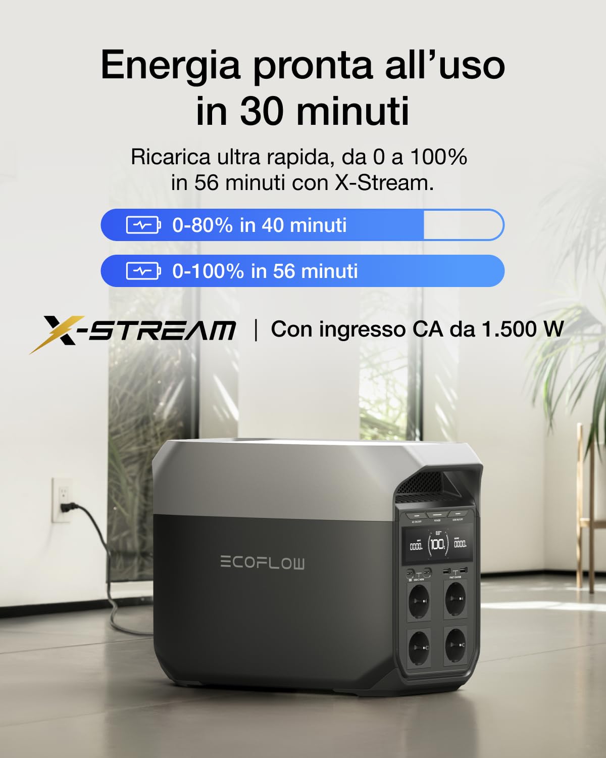EcoFlow Centrale elettrica portatile DELTA 3,1024Wh generatore solare,batteria LFP,ricarica rapida 0-70% in 30 min, espandibile fino a 5kWh,generatore con UPS per casa,campeggio