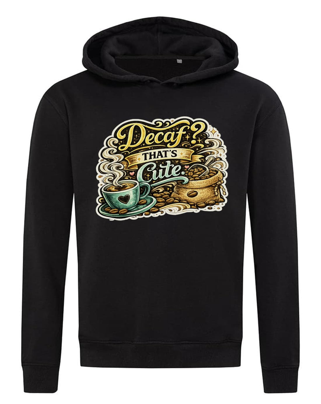 Felpa con cappuccio in misto cotone nero con design umoristico caffè giocoso