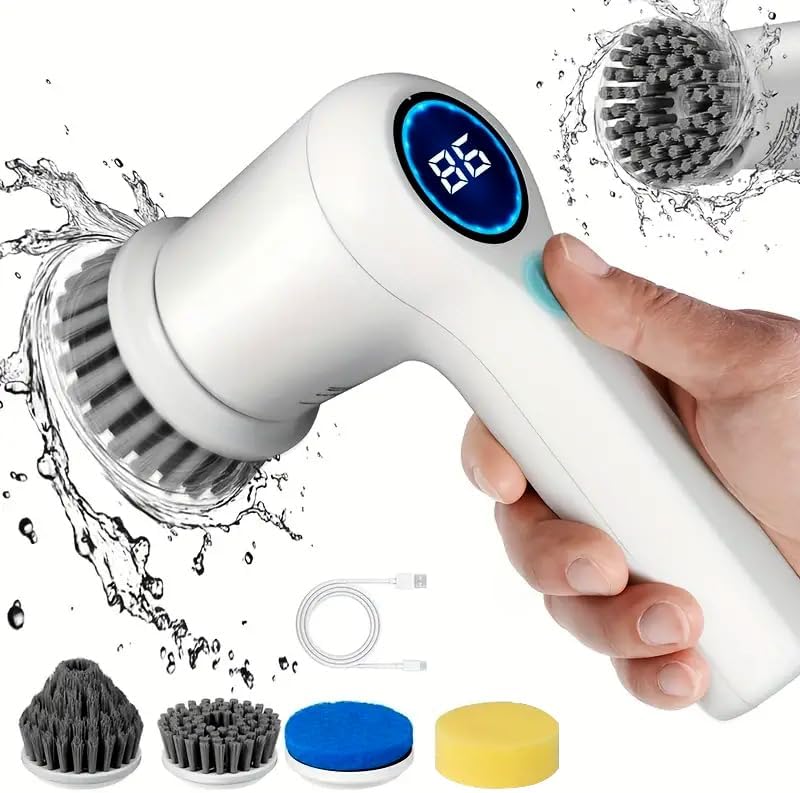 DaMohony Electric Spin Scrubber, Cordless Cleaning Brush With LED Display 2 Speeds Power Scrubber With 3 Replacement Heads For Floor Kitchen Bathtub - View #7
