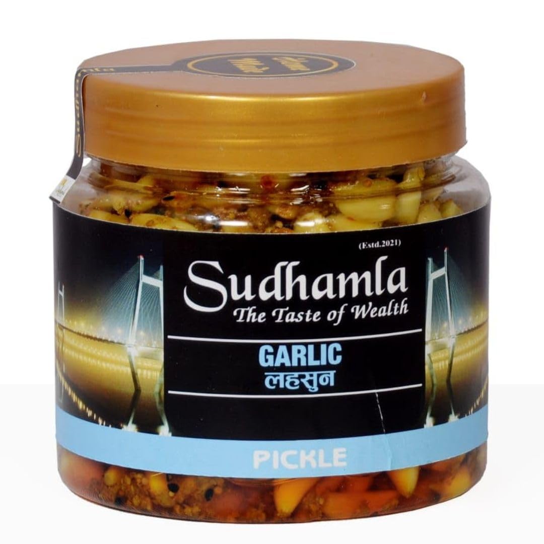 Sudhamla Garlic Pickle Lehsun ka Achar | Less Oil Mustard Base Homemade Garlic Pickles with Jaggery | No Added Preservatives, No Artificial Flavours | Traditional Recipe, 200g