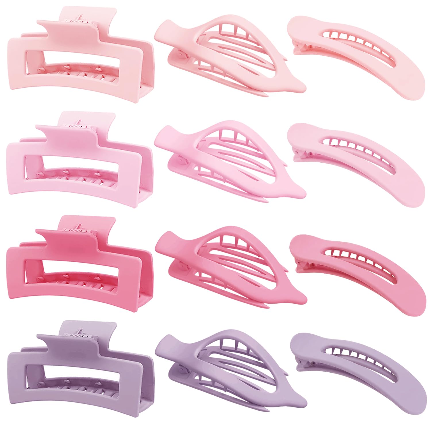 Flat Hair Clips for Women 12 Pack, Large Matte Square Claw Clips, Flat Hair Accessories, Side Slide Volume Clips for Thick or Thin Hair French Concord Hair Barrettes for Women