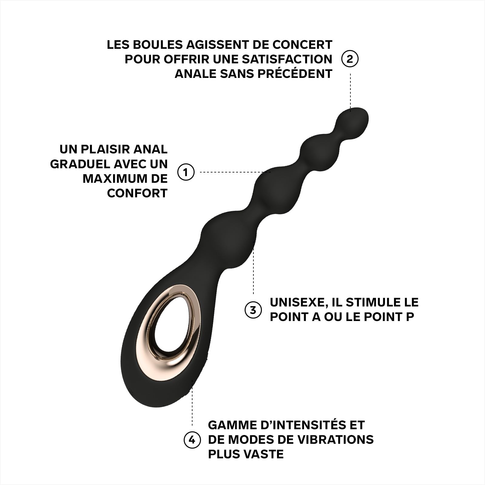LELO SORAYA Beads Vibromasseur Anal avec Boules, Doté de la Technologie Bow-Motion et de 8 Modes de Plaisir, Perles Anales, Masseurs de Prostate, Black