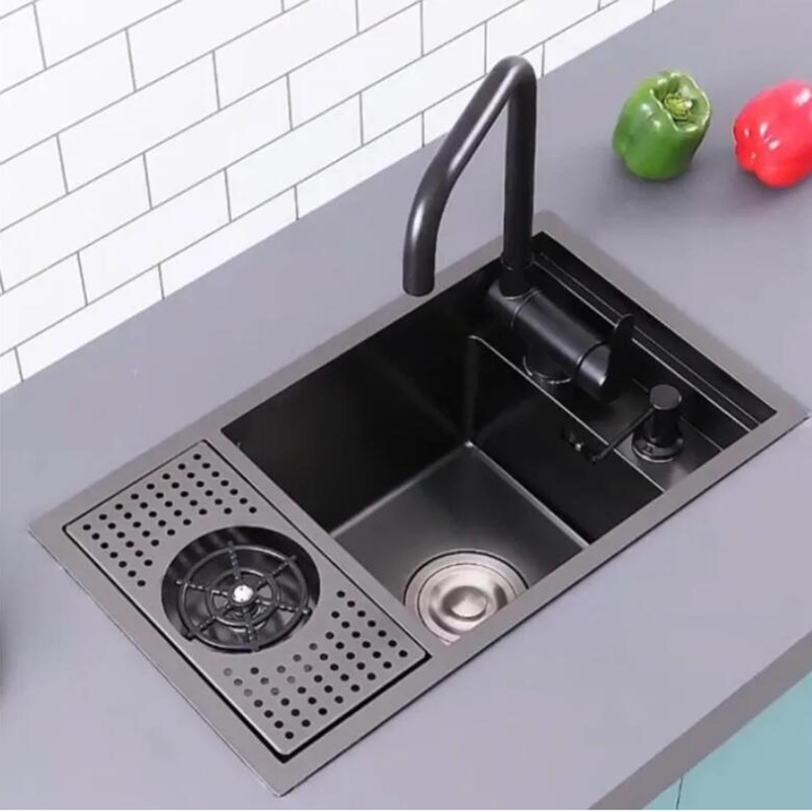 Fregadero de Cocina Compacto de Acero Inoxidable con Grifo Plegable y lavavasos. Diseño Que Ahorra Espacio para Apartamentos, cafeterías, restaurantes y Bares (60x40x23 cm).