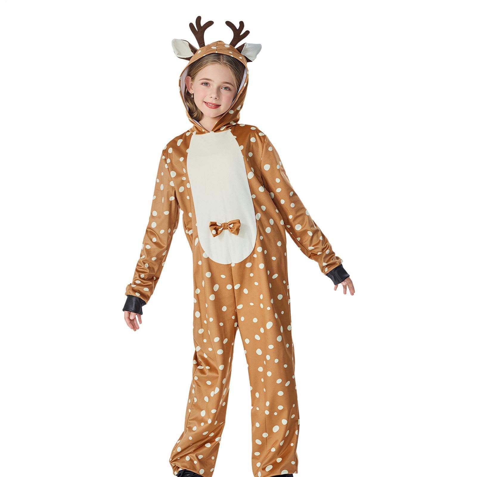 Costume da renna per set di Natale, unisex, con cappuccio