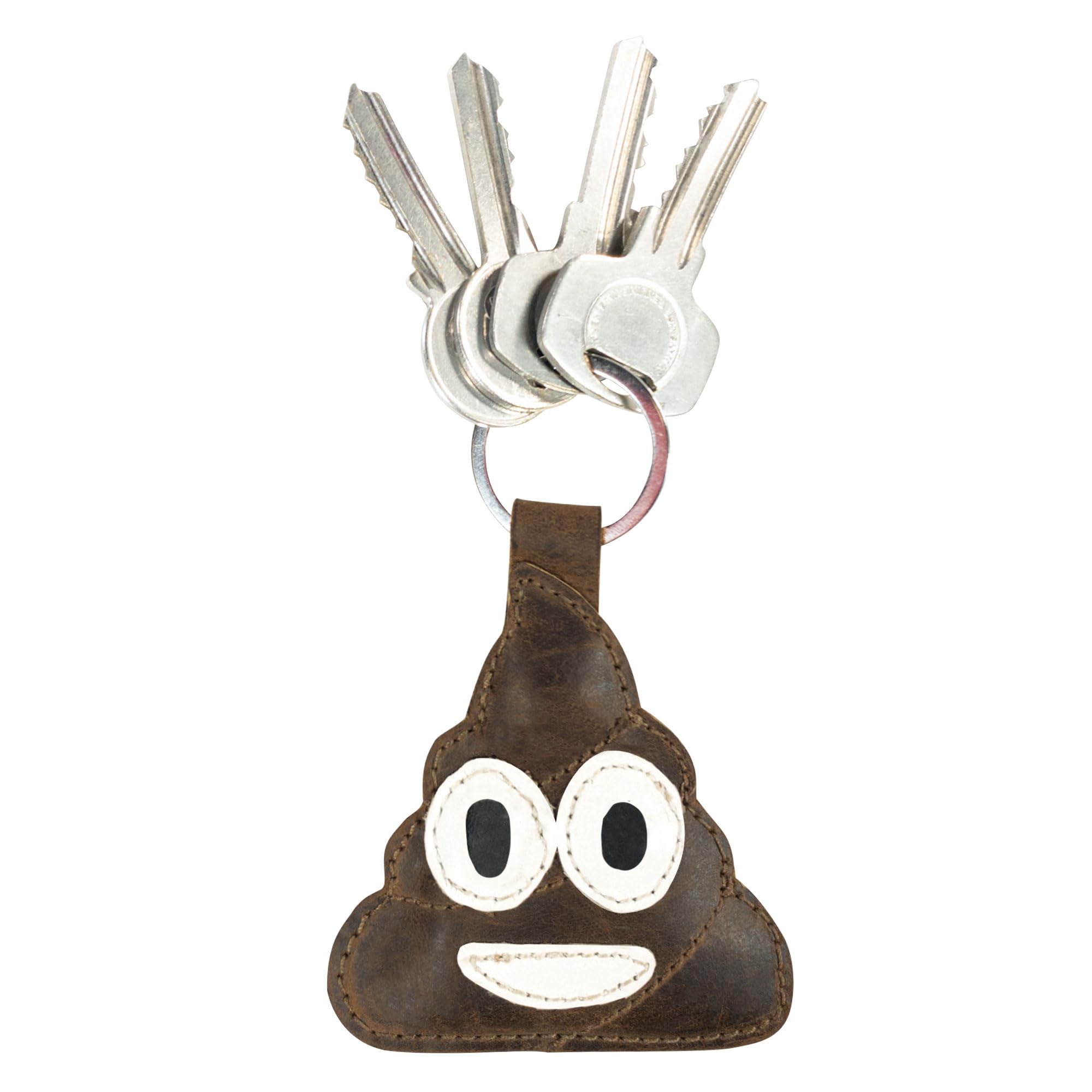 Hide & Drink, Poop Emoji Leather Keychain/Key Ring/Holder/Cute Gifts/Accessories, Handmade Includes 101 Year Warranty :: Bourbon Brown