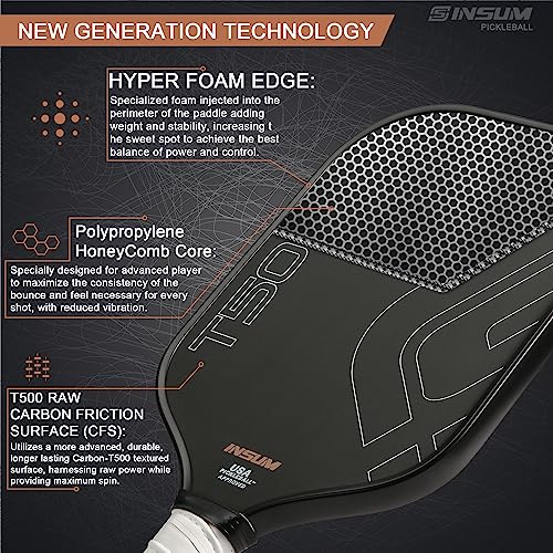 Insum T500A Pickleball Paddles - Usapa Approved Pickleball Paddles, Carbon Friction Surface For Maximum Spin (X14 Air) #TOP3