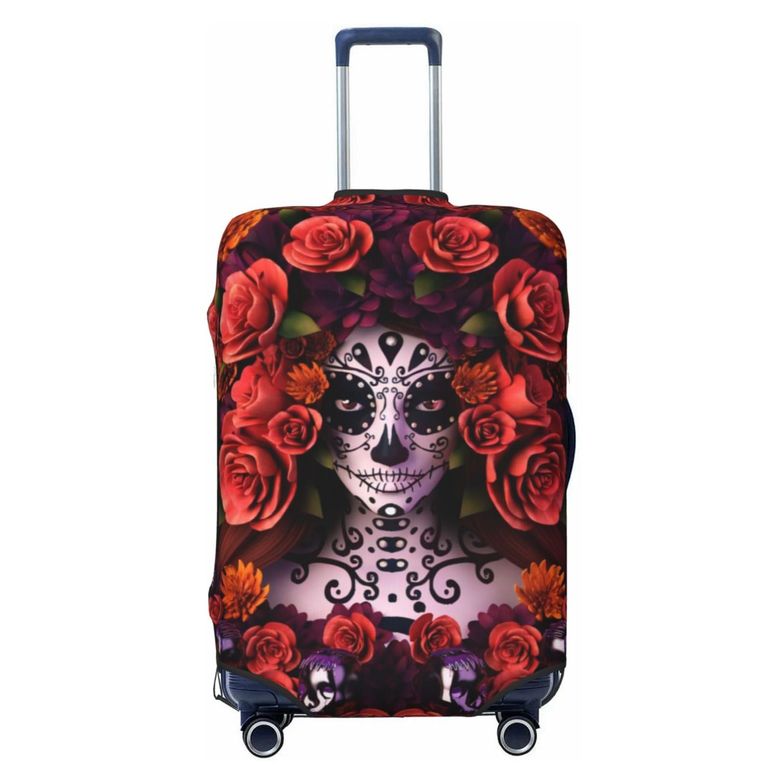 YzgWjBhd Day Of The Dead Sugar Roses Skull Print Luggage Covers, Elastic Travel Suitcase Covers, Anti-scratch, Fits 22-24 Inch Luggage