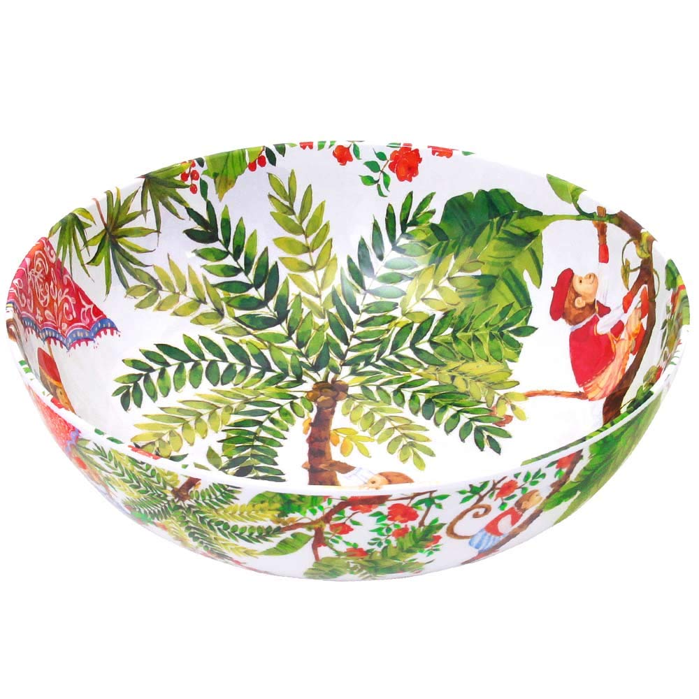 Les Jardins de la Comtesse - Ensaladera Irrompible de Melamina Pura - Monos de Bali - 31 cm - Coral Rojo y Verde - Bol Decorado Dentro y Fuera de la Colección Vajilla Irrompible MelARTmine