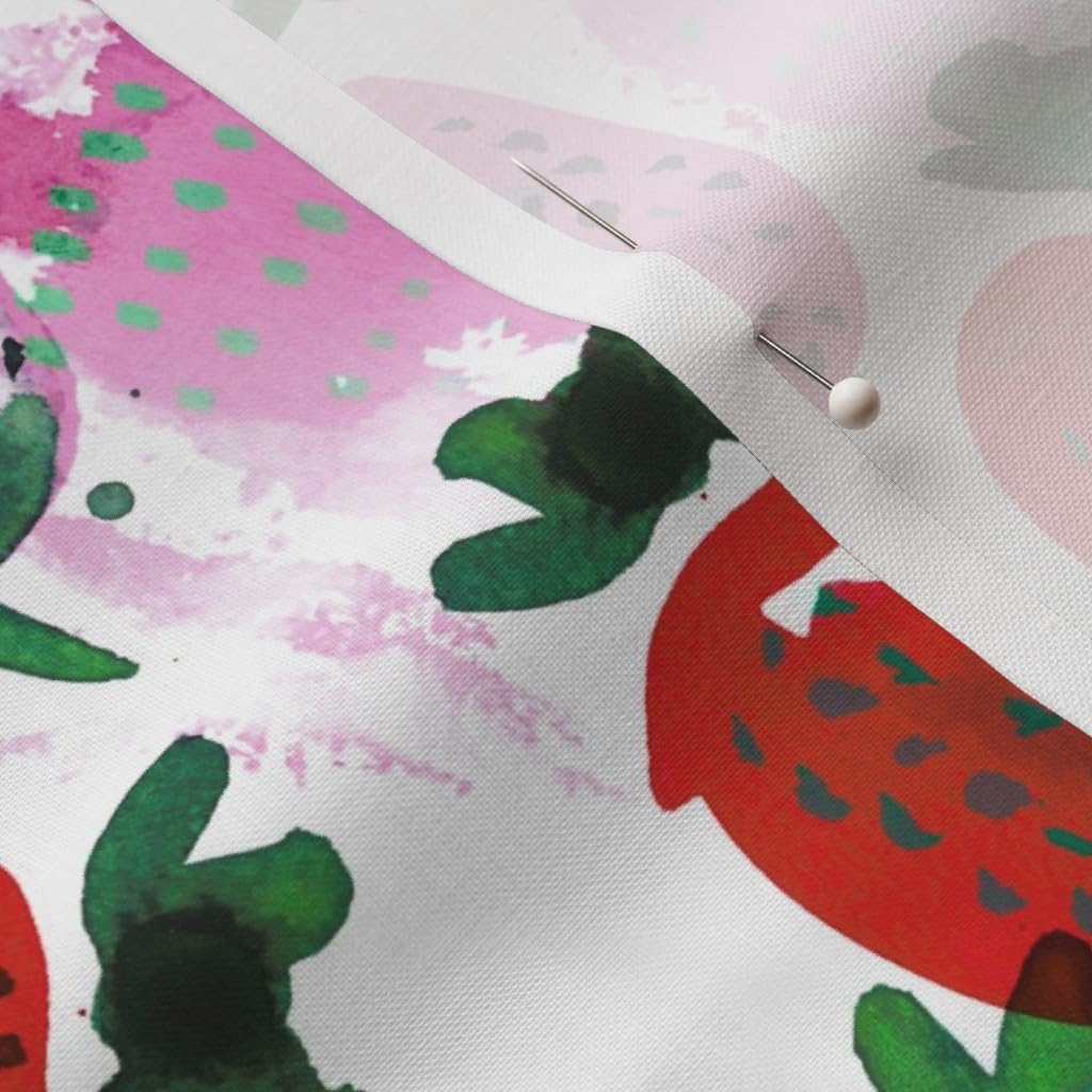 Spoonflower Fabric - Pink Watercolor Strawberries Summer Berries Red White Printed on Petal Signature Cotton Fabric by The Yard - Sewing Quilting Apparel Crafts Decor