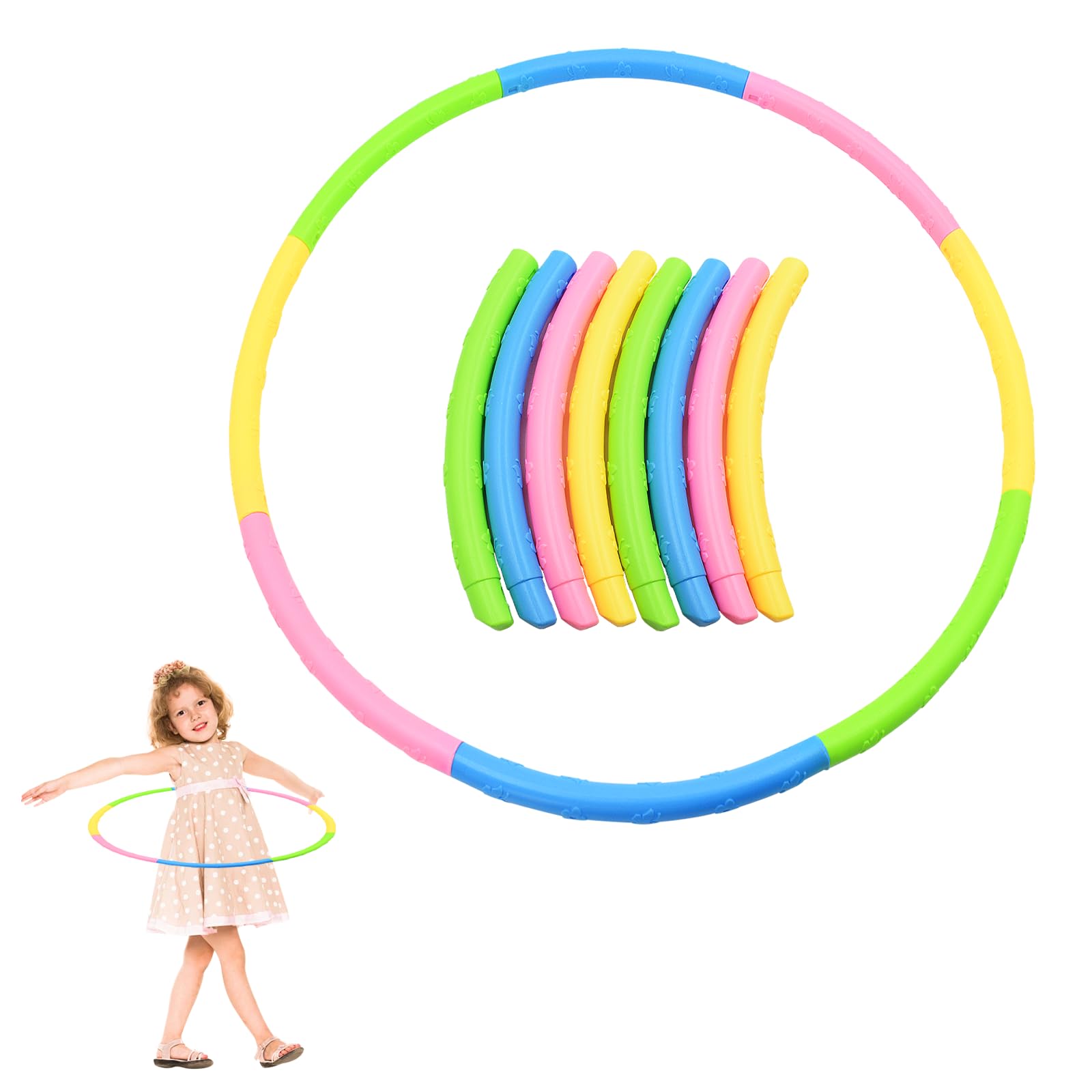 Hula Fitness Hoop niños con 8 Secciones, Diámetro 70 cm, 200g, portátil Ajustable y extraíble, aro Gimnasia para niños de 3 a 8 años de Edad, Gimnasia, Danza, natación, Actividades de