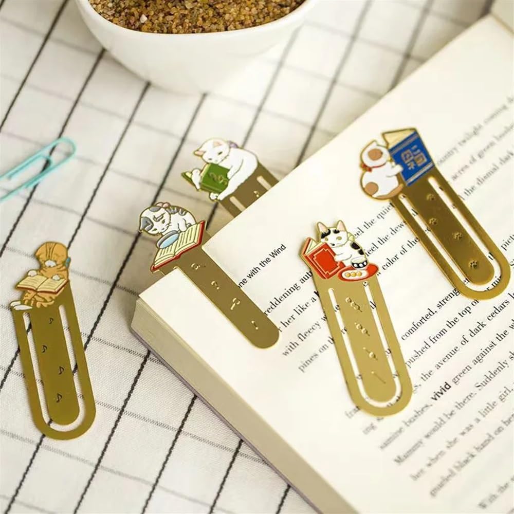 Kawaii - Segnalibri a forma di gatto, in metallo, con clip per agenda, grazioso supporto per pagine di libri, cancelleria coreana, strumenti di lettura, forniture per ufficio (12 gatti)
