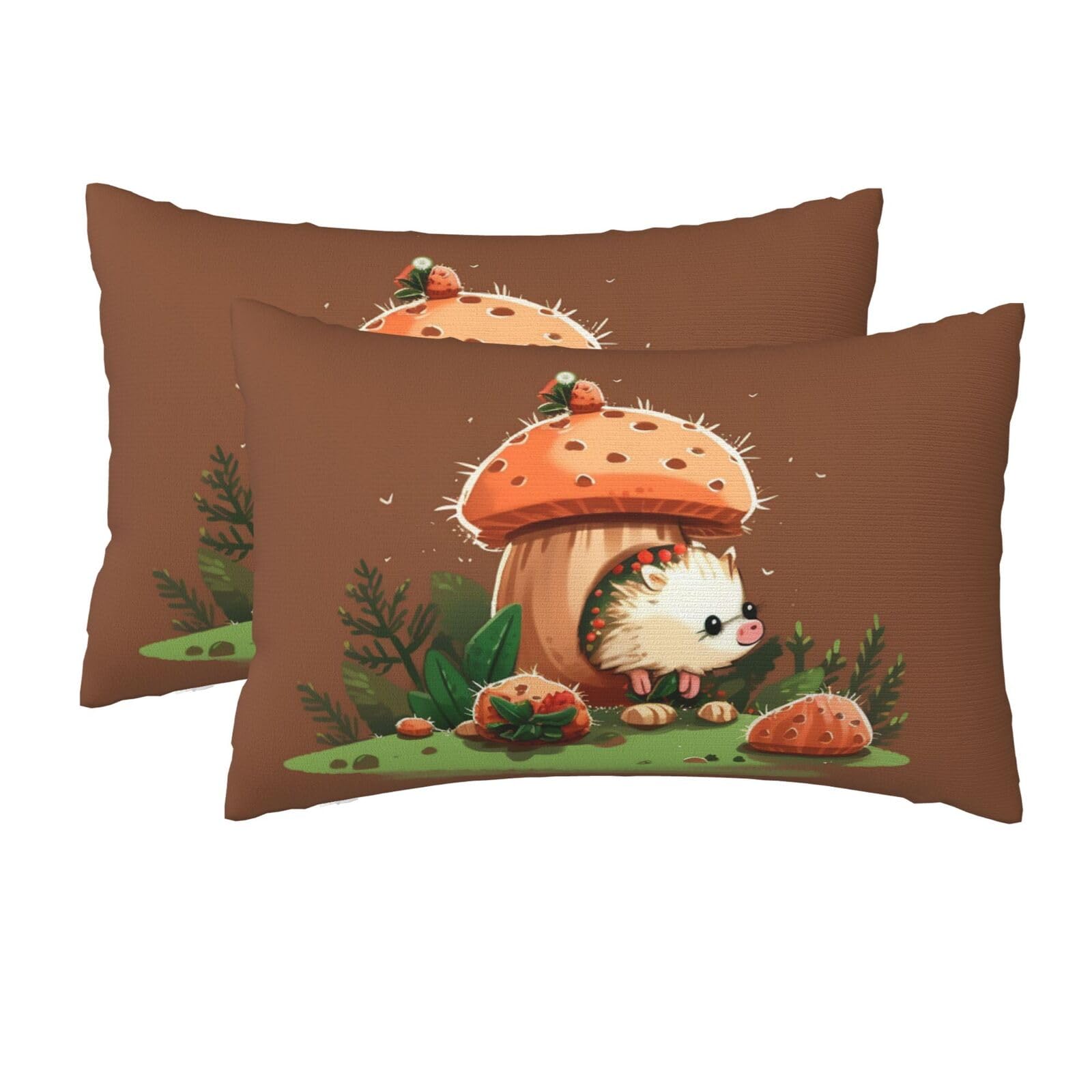 2 Pack Queen Size Pillow Cases for Hair and Skin Soft Breathable Pillow Case Covers with Hidden Zipper Hedgehog and Mushroom Pillowcase 20x30 Inches Pillow Cover for Sleeping Gift