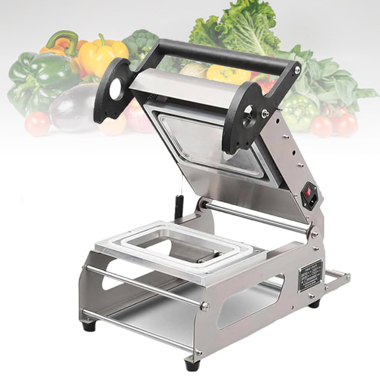ASerZenith Manual Tray Sealer, 600W Semi-Automatic Heat Sealing Machine, 7-8 Seals/Min For Meat, Veggies & Meals,140 * 140Mm