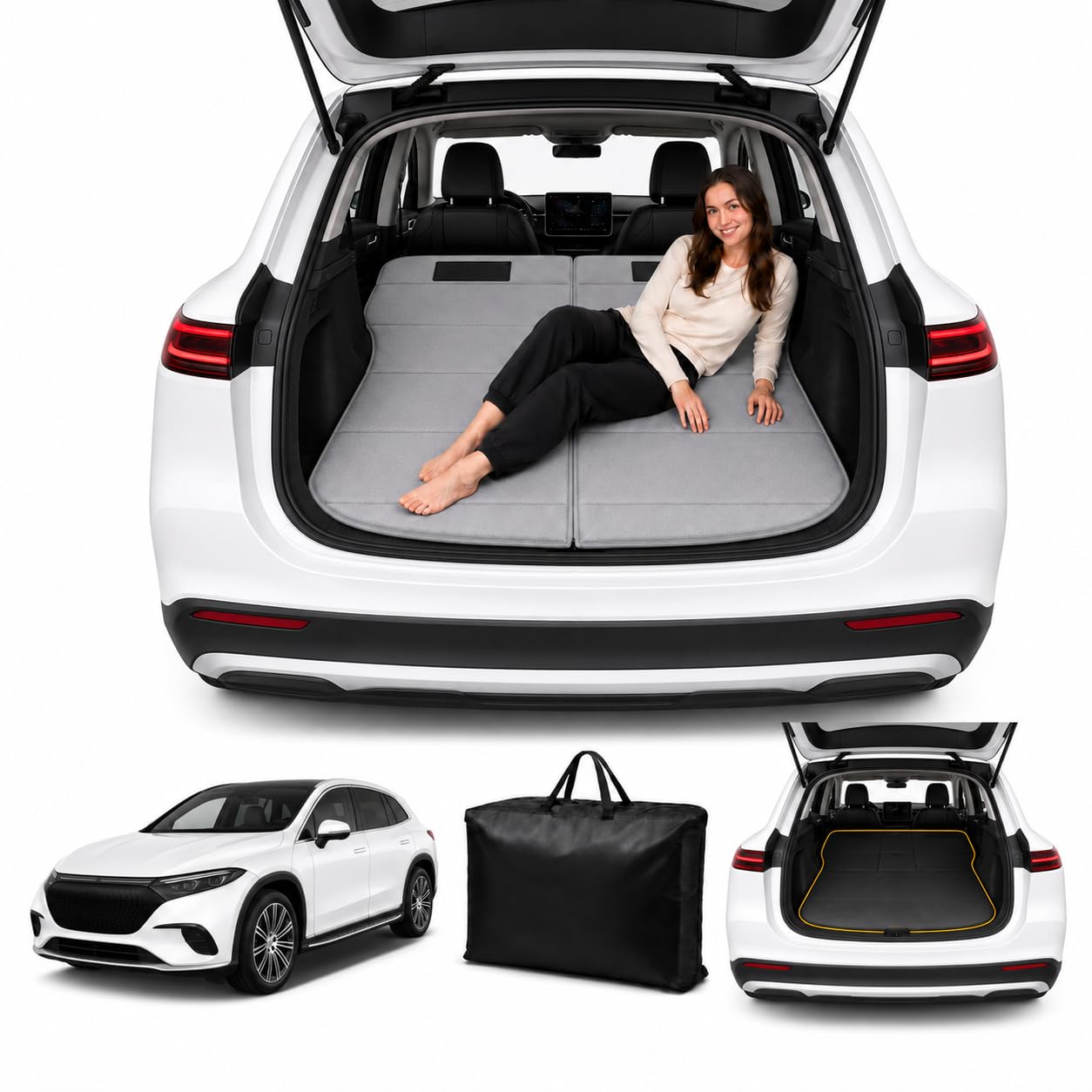 Car Mattress for EQS SUV 2023–2026, Upgraded Non-Inflatable Thickened Foam SUV Car Camping Mattress, Foldable Trunk Sleeping Pad Car Bed Mattress for Road Trips Camping Travel