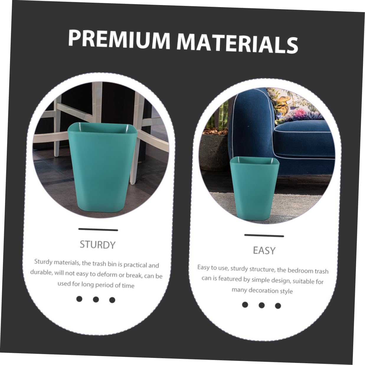 FUOYLOO 3pcs Blue Small Outdoor Trash Cans with Large Square Openings, Plastic Waste Baskets for Garden, Camping, and Outdoor Storage