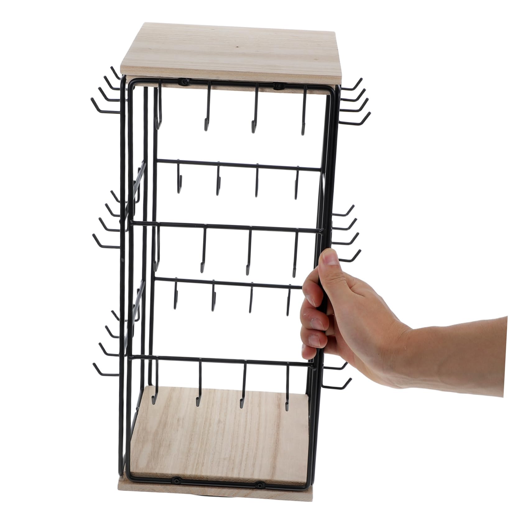 GLEAVI Schmuckständer aus Eisen und Holz mit Haken Multifunktionaler Ohrringhalter Organizer und Platzsparendes Aufbewahrungsdisplay für Ringe und Ohrringe im Minimalistischen Turm