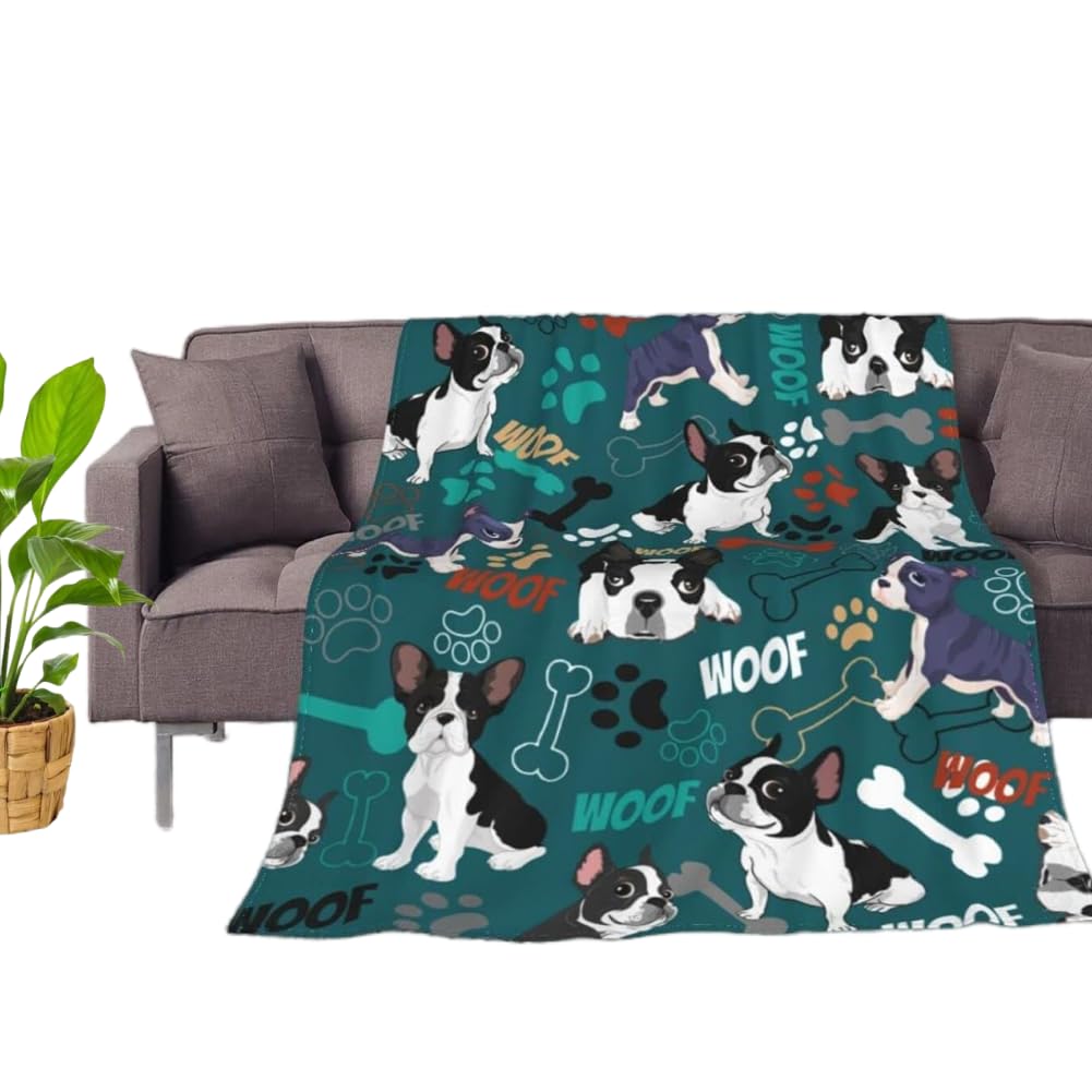 Enthusiasm Multi-Colored Boston Terrier Blanket Soft Cozy Plush Cute Boston Dog Lover Warm Party Blanket Gifts Lightweight Warm Bed Throw (130X150cm)