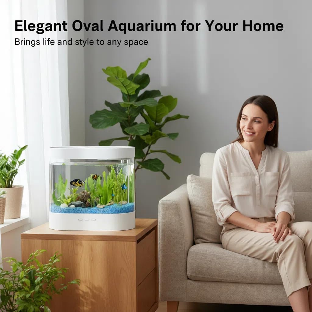 1.5 Gallon Betta Fish Tank with Filter & 7-Color LED Light, Self-Cleaning Aquarium Starter Kit with HD Acrylic, Quiet for Kids Beginners, Home Office Desktop Decoration.