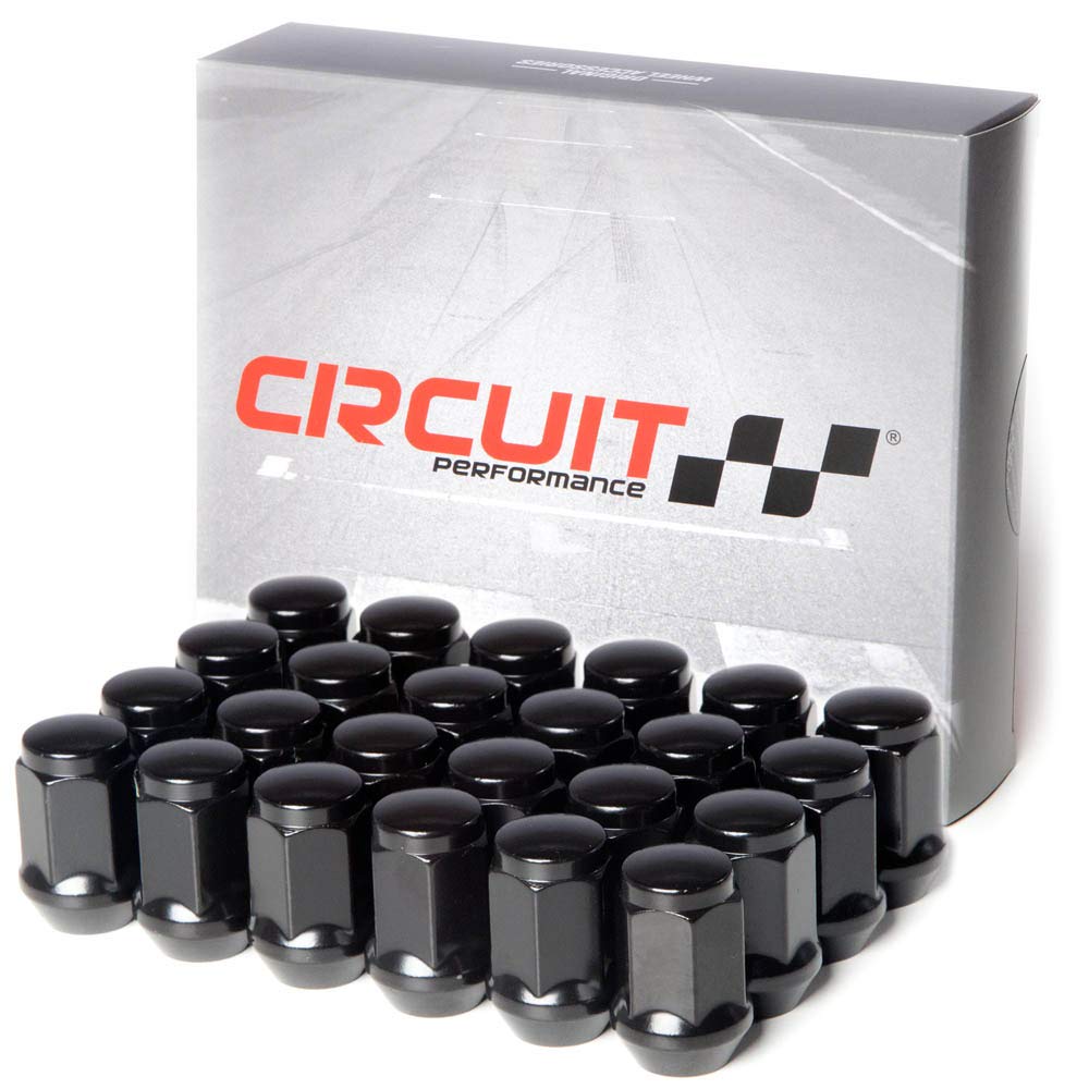 Circuit Performance 12x1.25 Black Closed End Bulge Acorn Lug Nuts Cone Seat Forged Steel (24 Pieces)
