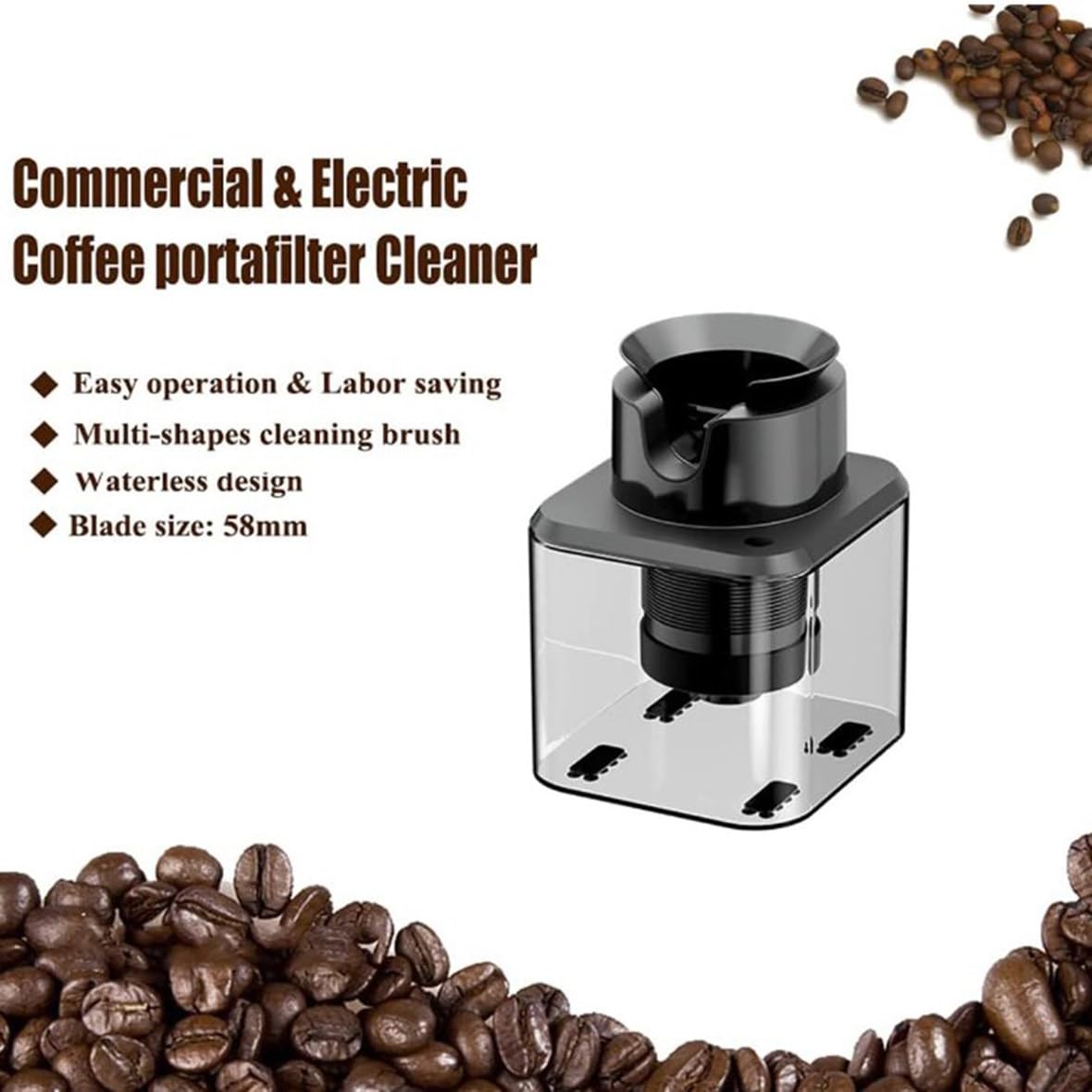 Máquina eléctrica de Limpieza de portafiltros Knock Box, Limpiador automático de portafiltros, Cepillo de Limpieza de portafiltros de café de 58 mm con 3 cepillos de Formas Diferentes